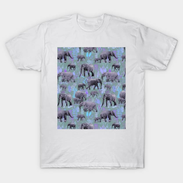 Sweet Elephants in Purple and Grey T-Shirt by micklyn